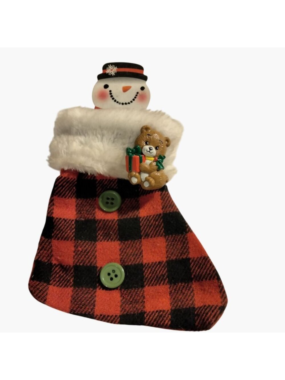 Buffalo Plaid Stocking Gift Card Holder Russ Bear Pin Christmas Package Vintage